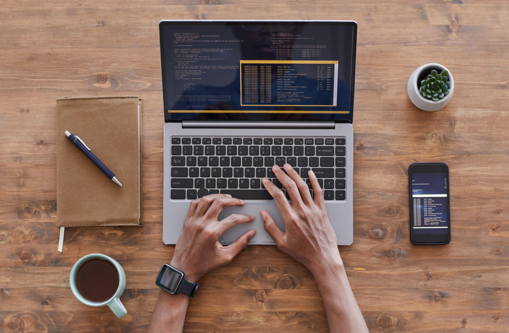 Hands on the desk. The best programmer working table. writing code. ноутбук отчет. solid dry kiss on desk programmer.